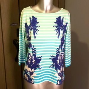 Ruby Road Lady's Crew Neck Shirt in Shades of Blue with Embellishments